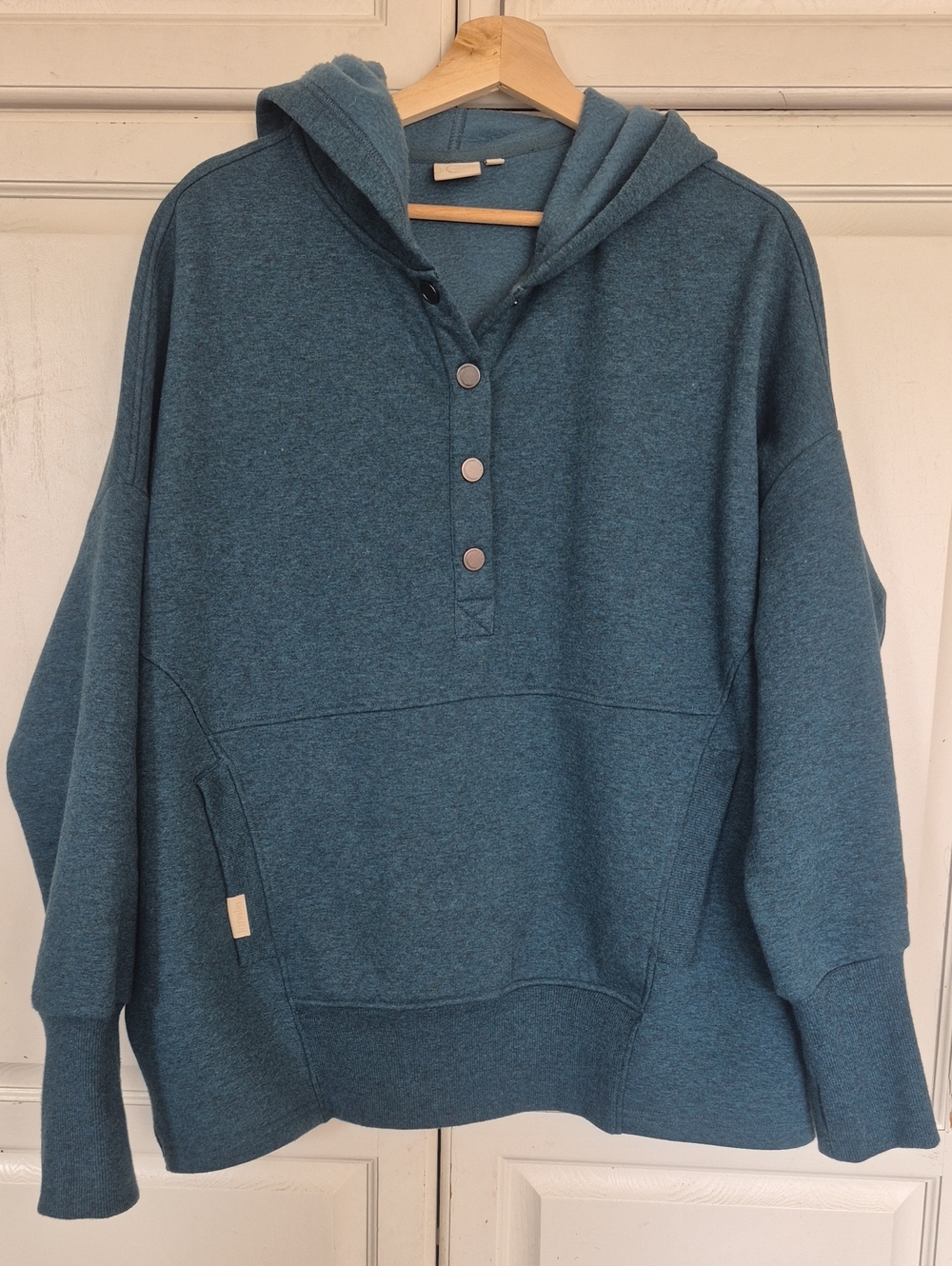 Oversized Teal Hooded Snap Pullover Sweatshirt